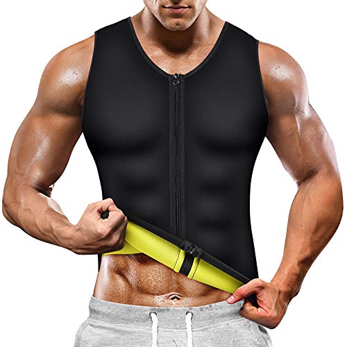 Cimkiz Sauna Vest for Men Waist Trainer Zipper Neoprene Sauna Suit Tank Top (XX-Large, Yellow)