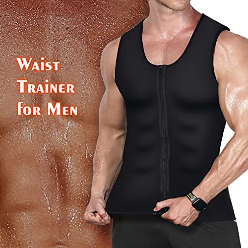 Cimkiz Sauna Vest for Men Waist Trainer Zipper Neoprene Sauna Suit Tank Top (XX-Large, Yellow)