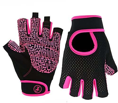 MOREOK Workout Gloves for Men Women, Weight Lifting Gloves Barehands Gloves Crossfit Gloves Ventilated Workout Gloves, Exercise Gloves with Wrist Wrap Support MK100-Pink-M