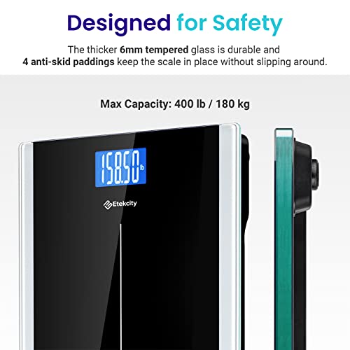 Etekcity Digital Body Weight Bathroom Scale With Step-On Technology, 400 Lb, Body Tape Measure Included, Elegant Black