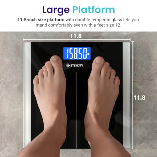 Etekcity Digital Body Weight Bathroom Scale With Step-On Technology, 400 Lb, Body Tape Measure Included, Elegant Black
