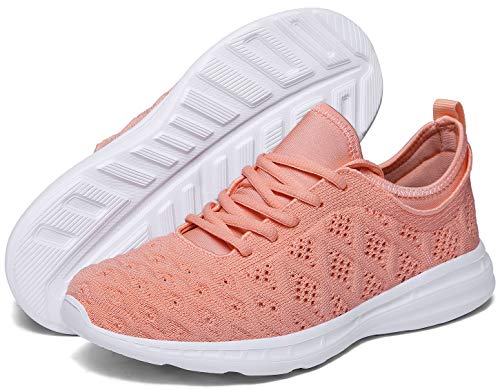 Joomra Women Gym Shoes Comfortable Running Walking Standing Sports for Ladies Lightweight Sport Fashion Vacation Tennis Sneakers Pink Size 7