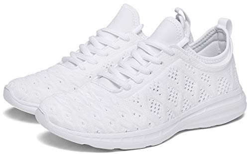 Joomra Women Running Shoes White Fashion Gym Ladies Nursing Workout Jogging Walking Flats Breathable Knit Mesh Athletic Sneakers Size 8