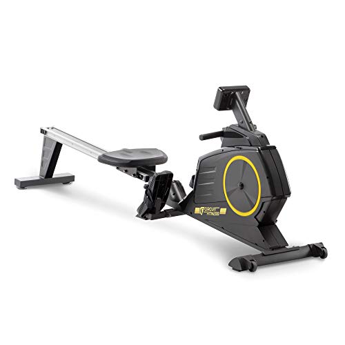 CIRCUIT FITNESS Deluxe Foldable Magnetic Rowing Machine with 8 Resistance Setting & Transport Wheels - Yellow