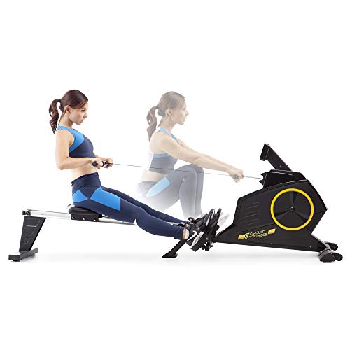 CIRCUIT FITNESS Deluxe Foldable Magnetic Rowing Machine with 8 Resistance Setting & Transport Wheels - Yellow