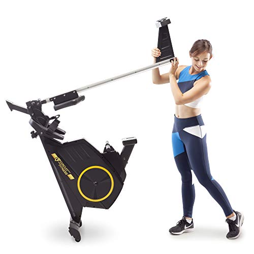 CIRCUIT FITNESS Deluxe Foldable Magnetic Rowing Machine with 8 Resistance Setting & Transport Wheels - Yellow