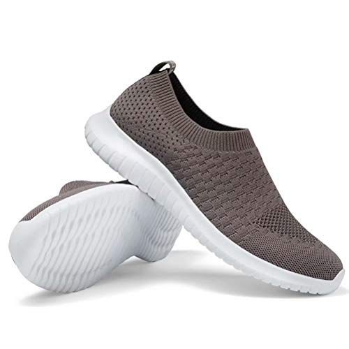 konhill Women's Walking Tennis Shoes - Lightweight Athletic Casual Gym Slip on Sneakers 6.5 US Brown