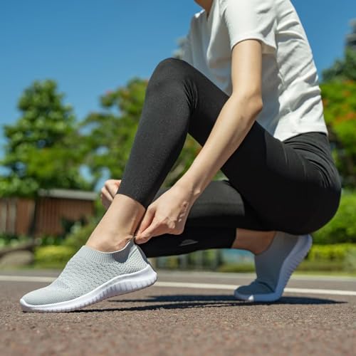 konhill Women's Walking Tennis Shoes - Lightweight Athletic Casual Gym Slip on Sneakers 9.5 US L.Gray