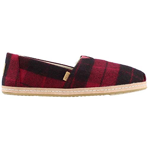 TOMS womens Alpargata flats shoes, Red Felt Plaid, 9 US