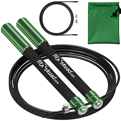Speed Jump Rope - Premium Heavy Duty Adjustable Speed Rope- Lightweight, Solid Aluminum Handles & Ball Bearing- Smooth Crossfit Jump Rope- Extra Cable, Travel Bag & Ebook- Double Unders Game Changer