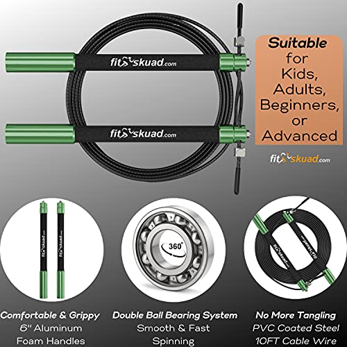 Speed Jump Rope - Premium Heavy Duty Adjustable Speed Rope- Lightweight, Solid Aluminum Handles & Ball Bearing- Smooth Crossfit Jump Rope- Extra Cable, Travel Bag & Ebook- Double Unders Game Changer