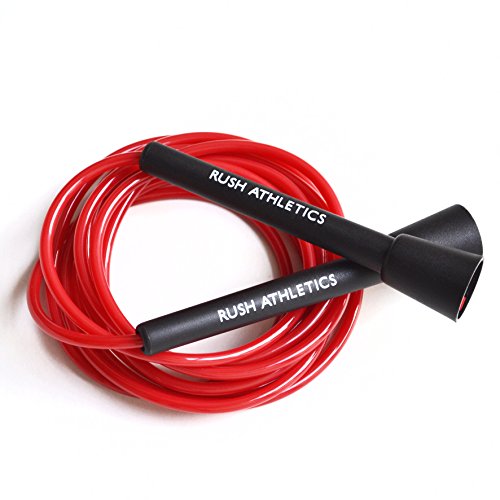 RUSH ATHLETICS SPEED ROPE Black/Red - Best for Boxing MMA Cardio Fitness Training - Speed - Adjustable 10ft JUMP ROPE Sold by RUSH ATHLETICS