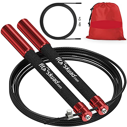 Speed Jump Rope - Premium Heavy Duty Adjustable Speed Rope- Lightweight, Solid Aluminum Handles & Ball Bearing- Smooth Crossfit Jump Rope- Extra Cable, Travel Bag & Ebook- Double Unders Game Changer …