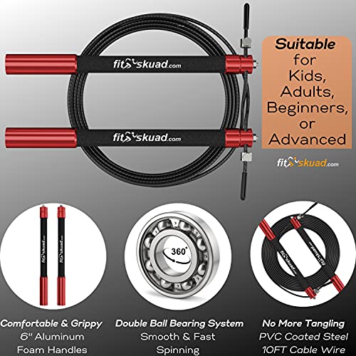 Speed Jump Rope - Premium Heavy Duty Adjustable Speed Rope- Lightweight, Solid Aluminum Handles & Ball Bearing- Smooth Crossfit Jump Rope- Extra Cable, Travel Bag & Ebook- Double Unders Game Changer …