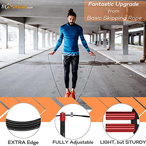 Speed Jump Rope - Premium Heavy Duty Adjustable Speed Rope- Lightweight, Solid Aluminum Handles & Ball Bearing- Smooth Crossfit Jump Rope- Extra Cable, Travel Bag & Ebook- Double Unders Game Changer …