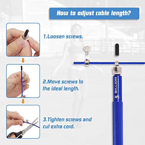 5BILLION Speed Jump Rope - 360° Swivel Ball Bearing - Adjustable - Workout for Double Unders, Exercise, WOD, Outdoor, MMA & Boxing Training (blue)