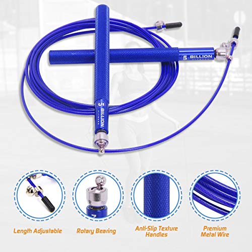 5BILLION Speed Jump Rope - 360° Swivel Ball Bearing - Adjustable - Workout for Double Unders, Exercise, WOD, Outdoor, MMA & Boxing Training (blue)