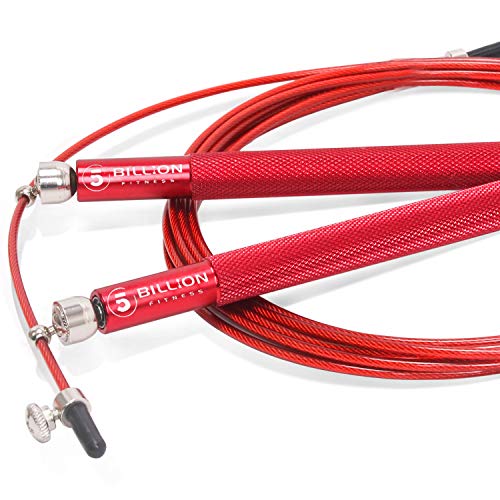 5BILLION Speed Jump Rope - 360° Swivel Ball Bearing - Adjustable - Workout for Double Unders, Exercise, WOD, Outdoor, MMA, Boxing Training (red)