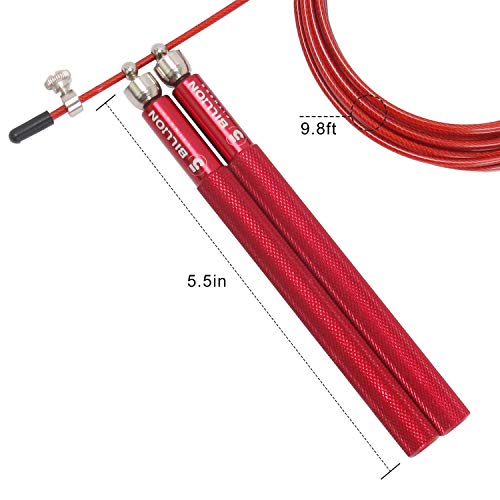 5BILLION Speed Jump Rope - 360° Swivel Ball Bearing - Adjustable - Workout for Double Unders, Exercise, WOD, Outdoor, MMA, Boxing Training (red)
