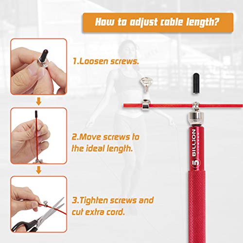 5BILLION Speed Jump Rope - 360° Swivel Ball Bearing - Adjustable - Workout for Double Unders, Exercise, WOD, Outdoor, MMA, Boxing Training (red)