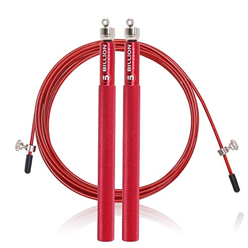 5BILLION Speed Jump Rope - 360° Swivel Ball Bearing - Adjustable - Workout for Double Unders, Exercise, WOD, Outdoor, MMA, Boxing Training (red)