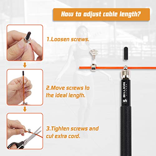 5BILLION Speed Jump Rope - 360° Swivel Ball Bearing - Adjustable - Workout for Double Unders, Exercise, WOD, Outdoor, MMA & Boxing Training (orange)