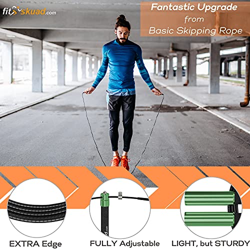 Speed Jump Rope - Premium Heavy Duty Adjustable Speed Rope- Lightweight, Solid Aluminum Handles & Ball Bearing- Smooth Crossfit Jump Rope- Extra Cable, Travel Bag & Ebook- Double Unders Game Changer