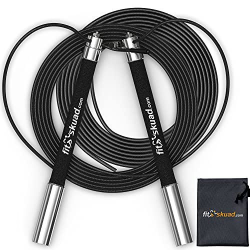 Speed Jump Rope - Premium Heavy Duty Adjustable Speed Rope- Lightweight, Solid Aluminum Handles & Ball Bearing- Smooth Crossfit Jump Rope- Extra Cable, Travel Bag & Ebook- Double Unders Game Changer