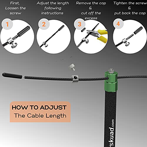Speed Jump Rope - Premium Heavy Duty Adjustable Speed Rope- Lightweight, Solid Aluminum Handles & Ball Bearing- Smooth Crossfit Jump Rope- Extra Cable, Travel Bag & Ebook- Double Unders Game Changer