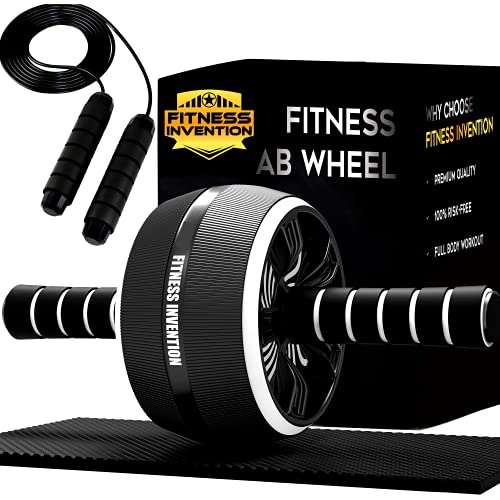 Fitness Invention Ab Roller Wheel - 3-in-1 AB Roller Kit with Premium Jump Rope, Knee Pad - Ab Wheel Roller for Home Gym - Speed Jump Rope - Abs Roller Wheel for Core - Ab Wheel Workout Equipment