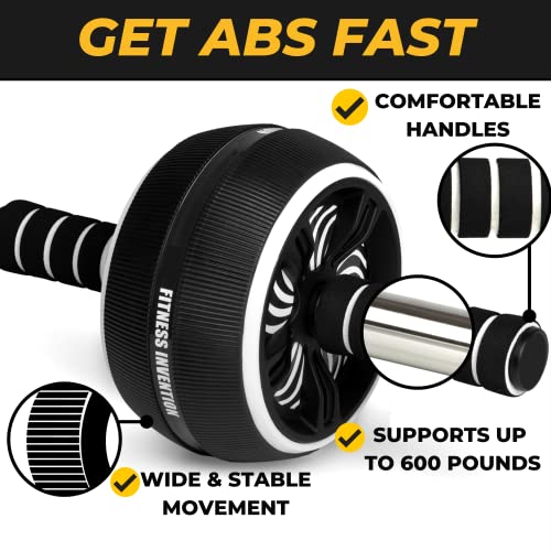 Fitness Invention Ab Roller Wheel - 3-in-1 AB Roller Kit with Premium Jump Rope, Knee Pad - Ab Wheel Roller for Home Gym - Speed Jump Rope - Abs Roller Wheel for Core - Ab Wheel Workout Equipment