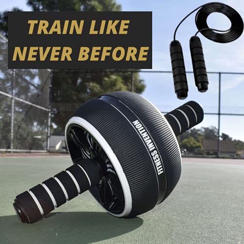 Fitness Invention Ab Roller Wheel - 3-in-1 AB Roller Kit with Premium Jump Rope, Knee Pad - Ab Wheel Roller for Home Gym - Speed Jump Rope - Abs Roller Wheel for Core - Ab Wheel Workout Equipment