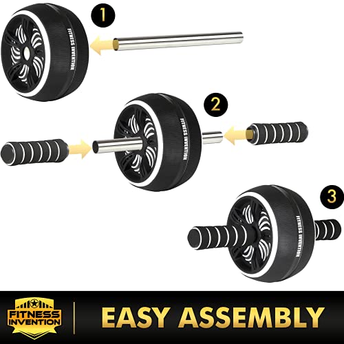 Fitness Invention Ab Roller Wheel - 3-in-1 AB Roller Kit with Premium Jump Rope, Knee Pad - Ab Wheel Roller for Home Gym - Speed Jump Rope - Abs Roller Wheel for Core - Ab Wheel Workout Equipment