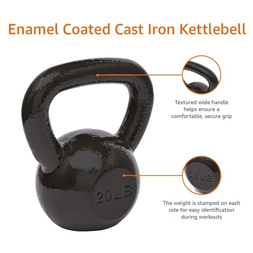 Amazon Basics Cast Iron Kettlebell with Enamel Finish, 20-Pound, Black