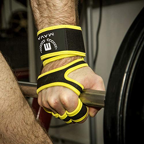 Mava Sports Cross Training Gloves with Wrist Support for Fitness, WOD, Weightlifting, Gym Workout & Powerlifting - Silicone Padding, no Calluses - Men & Women, Strong Grip (Bright Yellow, Medium)