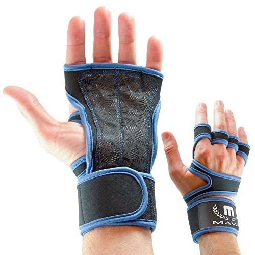 Mava Sports Cross Training Gloves with Wrist Support for Fitness, WOD, Weightlifting, Gym Workout & Powerlifting - Silicone Padding, no Calluses - Men & Women, Strong Grip (Dark Blue, Large)