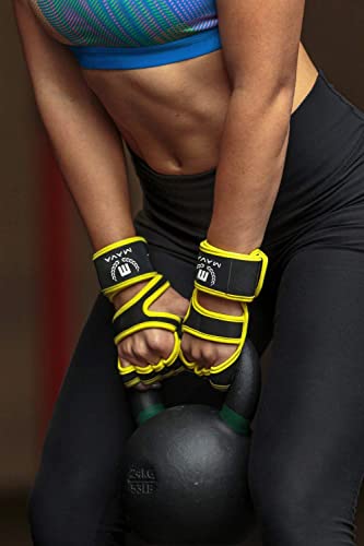 Mava Sports Cross Training Gloves with Wrist Support for Fitness, WOD, Weightlifting, Gym Workout & Powerlifting - Silicone Padding, no Calluses - Men & Women, Strong Grip (Bright Yellow, X-Small)