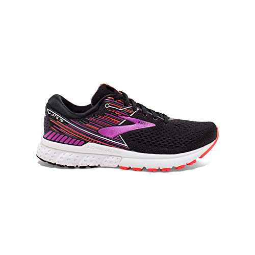 Brooks Womens Adrenaline GTS 19 Running Shoe - Black/Purple/Coral - D - 10.5