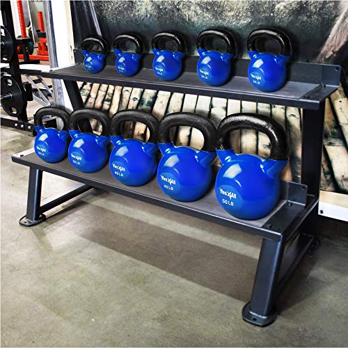Yes4All Combo Vinyl Coated Kettlebell Weight Sets Great for Full Body Workout and Strength Training Blue, 5 10 15 lbs