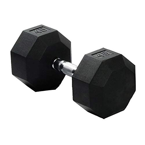 Dumbbell Hand Weight Single 45 lb Rubber Hex Chrome Handle Exercise & Fitness Dumbbell for Home Gym Equipment Workouts Strength Training Free Weights for Women, Men