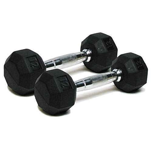 Dumbbells Hand Weights Set of 2 - 12 lb Rubber Hex Chrome Handle Exercise & Fitness Dumbbell for Home Gym Equipment Workouts Strength Training Free Weights for Women, Men