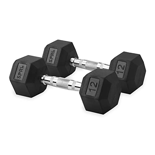 Dumbbells Hand Weights Set of 2 - 12 lb Rubber Hex Chrome Handle Exercise & Fitness Dumbbell for Home Gym Equipment Workouts Strength Training Free Weights for Women, Men