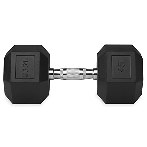 Dumbbell Hand Weight Single 45 lb Rubber Hex Chrome Handle Exercise & Fitness Dumbbell for Home Gym Equipment Workouts Strength Training Free Weights for Women, Men