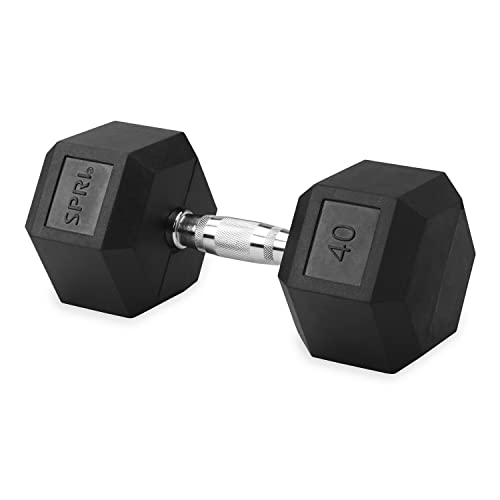 Dumbbell Hand Weight Single 40 lb Rubber Hex Chrome Handle Exercise & Fitness Dumbbell for Home Gym Equipment Workouts Strength Training Free Weights for Women, Men