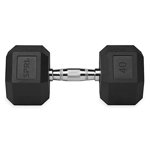 Dumbbell Hand Weight Single 40 lb Rubber Hex Chrome Handle Exercise & Fitness Dumbbell for Home Gym Equipment Workouts Strength Training Free Weights for Women, Men