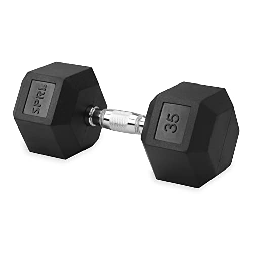 Dumbbell Hand Weight Single 35 lb Rubber Hex Chrome Handle Exercise & Fitness Dumbbell for Home Gym Equipment Workouts Strength Training Free Weights for Women, Men