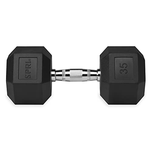Dumbbell Hand Weight Single 35 lb Rubber Hex Chrome Handle Exercise & Fitness Dumbbell for Home Gym Equipment Workouts Strength Training Free Weights for Women, Men