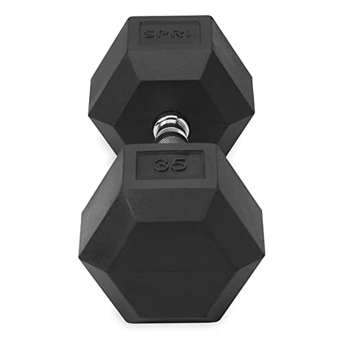 Dumbbell Hand Weight Single 35 lb Rubber Hex Chrome Handle Exercise & Fitness Dumbbell for Home Gym Equipment Workouts Strength Training Free Weights for Women, Men