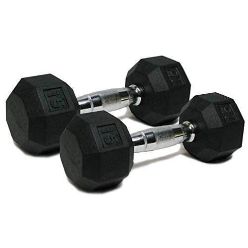 SPRI Dumbbells Deluxe Rubber Coated Hand Weights All-Purpose Color Coded Dumbbell for Strength Training (Set of 2) (15-Pound)