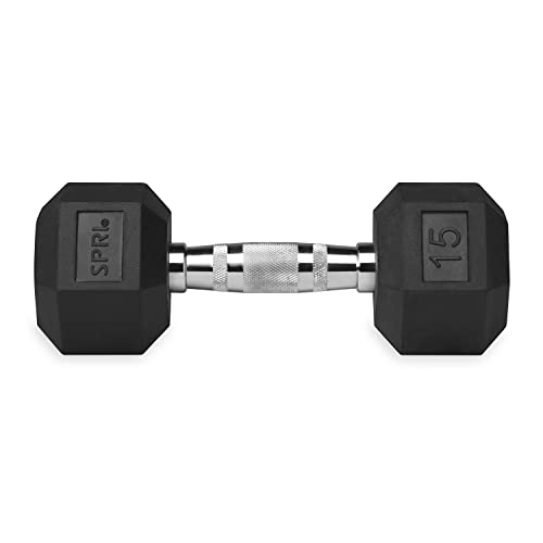 SPRI Dumbbells Deluxe Rubber Coated Hand Weights All-Purpose Color Coded Dumbbell for Strength Training (Set of 2) (15-Pound)